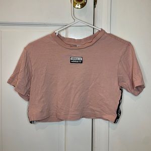 Pink adidas cropped t-shirt with logo detail on front and sides size xs